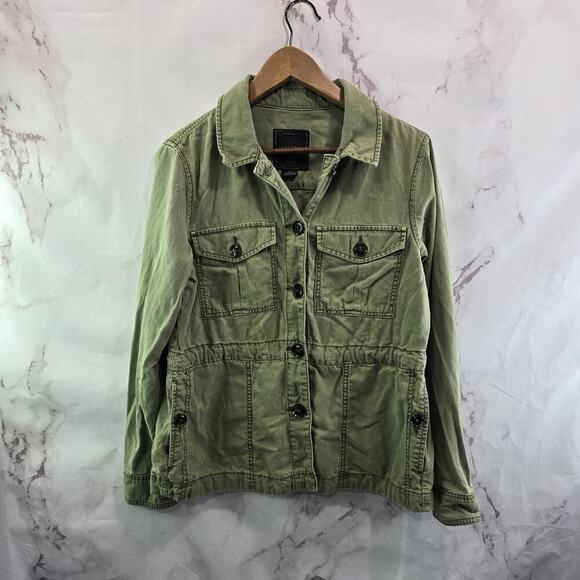 Anthropologie Jacket Womens Medium Green Linen Army Military Safari Utility - Picture 1 of 11
